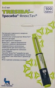 Тресиба раствор 100 ед/мл 3 мл 5 шт. (Инсулин деглудек) флекстач инсулин шприц ручка