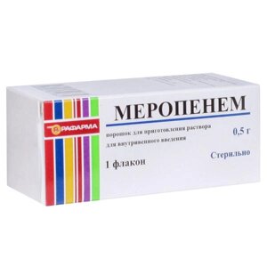 Меропенем 1000 мг 1 шт. порошок для приготовления раствора для внутривенного введения
